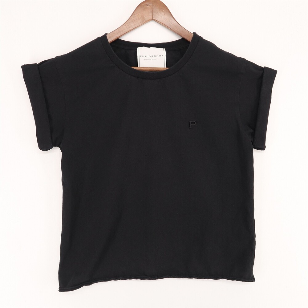 Philosophy Di Lorenzo Serafini T Shirt Womens Small Black Cuffed Short Sleeve